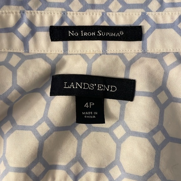 Lands' End White and Blue Fitted Long Sleeve Button Down Shirt EUC - Picture 10 of 11